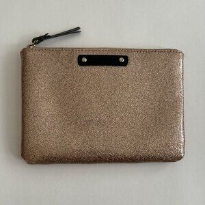 Kate Spade New York Rose Gold Pink Glitter Pouch Make-up bag Purse; 6.5" wide